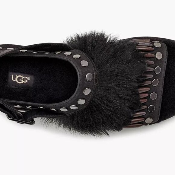 UGG-Black Studded Sheepskin/Leather/Fur-BIKER CHIC-Slingback Sandals-Sz 8.5-NEW - Picture 4 of 8